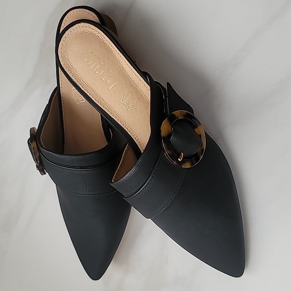 mi im Shoes - MI IM MINIMALIST BLACK LEATHER SLIP ON SLIDES LOAFERS FLATS POINTED TOE MULES 8